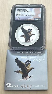 2023 Australia Wedge Tailed Eagle 1 oz Silver 1st Colorized First Day FDOI MS70