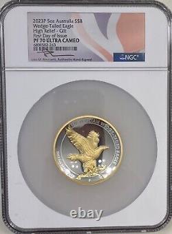 2023-P $8 Australia 5 Oz UHR WEDGE TAILED EAGLE GILT NGC PF70 First Day of Issue