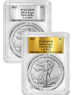 2023 Silver Eagle Set Gold Silver Foil Labels 1-2023 First Strike PCGS MS70
