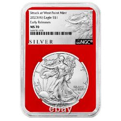 2023 (W) $1 American Silver Eagle 3pc Set NGC MS70 ER ALS Label Red White Blue