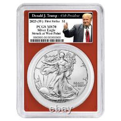 2023 (W) $1 American Silver Eagle 3pc Set PCGS MS70 FS Trump 45th Label Red Whit