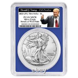 2023 (W) $1 American Silver Eagle 3pc Set PCGS MS70 FS Trump 45th Label Red Whit