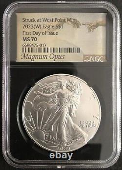 2023(W) $1 Silver Eagle NGC MS70 FDOI Struck At The West Pont Mint Magnum Opus