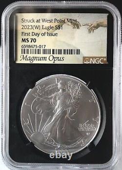 2023(W) $1 Silver Eagle NGC MS70 FDOI Struck At The West Pont Mint Magnum Opus