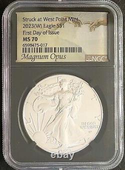 2023(W) $1 Silver Eagle NGC MS70 FDOI Struck At The West Pont Mint Magnum Opus