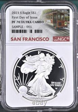 2023 s proof silver eagle ngc pf 70 uc first day of issue trolley label pre sale