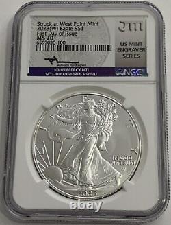 2023 (w) Ngc Ms70 First Day Silver Eagle Mercanti Signature Fdoi West Point Fdi