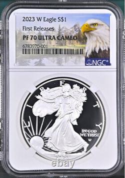 2023 w proof silver eagle ngc pf 70 uc first release mtn label with coa in hand