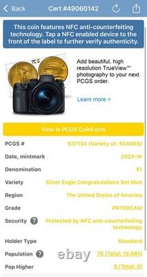 2024W- American Silver Eagle PCGS PR70DCAM Congratulations Mint Designer Damstra