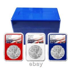 2024 $1 American Silver Eagle 3pc Set NGC MS70 ER Flag Label Red White Blue