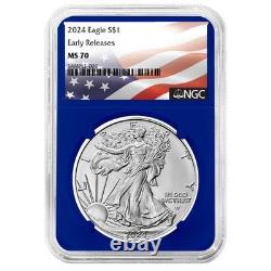 2024 $1 American Silver Eagle 3pc Set NGC MS70 ER Flag Label Red White Blue