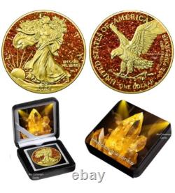 2024 1 Oz Silver American Eagle Precious Gems Topaz Dust Gold Edition Coin