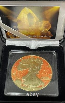 2024 1 Oz Silver American Eagle Precious Gems Topaz Dust Gold Edition Coin