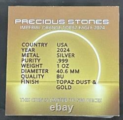 2024 1 Oz Silver American Eagle Precious Gems Topaz Dust Gold Edition Coin