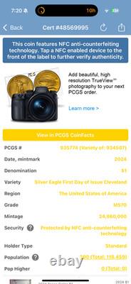 2024 $1 Silver Eagle FDOI PCGS MS70 Thomas Cleveland Signed Mint 1 of 300