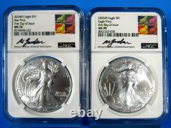 2024&25 (P) 2-Coin Set, Silver Eagle WithStar & Eagle Privies NGC Ms 70 FDOI Gaud
