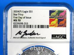 2024&25 (P) 2-Coin Set, Silver Eagle WithStar & Eagle Privies NGC Ms 70 FDOI Gaud