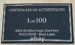 2024 ASE 1 oz Silver Eagle STAR PRIVY PCGS FS MS70 First Strike Limited 1 OF 100