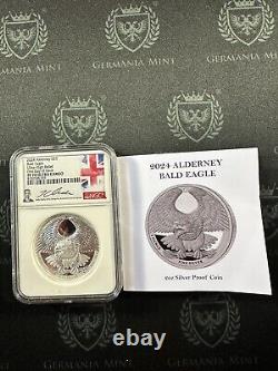 2024 Alderney Bald Eagle 2 oz Silver Proof UHR NGC PF70 Ultra Cameo FDOI Signed