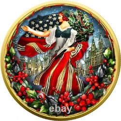 2024 American Silver Eagle 1 oz Colored Merry Christmas with Selective Gold Gild