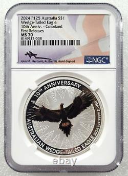 2024 Australia 1 oz Silver Wedge Tailed Eagle Colorized NGC MS70 FR Signed