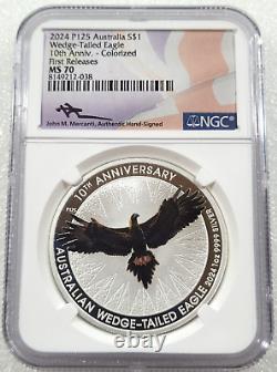2024 Australia 1 oz Silver Wedge Tailed Eagle Colorized NGC MS70 FR Signed