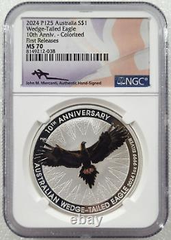 2024 Australia 1 oz Silver Wedge Tailed Eagle Colorized NGC MS70 FR Signed