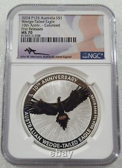 2024 Australia 1 oz Silver Wedge Tailed Eagle Colorized NGC MS70 FR Signed