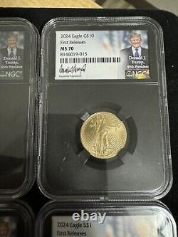 2024 First Release ms70 Donald Trump Gold Silver Eagle NGC 4-coin Set