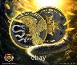 2024 Malta Golden Eagle 1 oz Silver Limited Edition Gilded Coin Mintage of 1000
