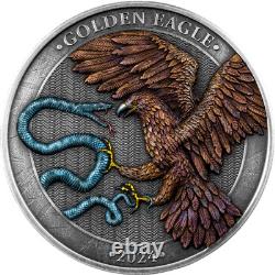 2024 Malta Golden Eagle 2 oz Antiqued & Colored Silver High Relief Mintage 500