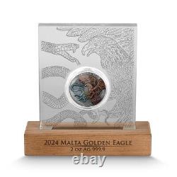 2024 Malta Golden Eagle 2 oz Antiqued & Colored Silver High Relief Mintage 500