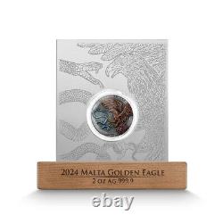 2024 Malta Golden Eagle 2 oz Antiqued & Colored Silver High Relief Mintage 500
