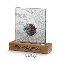 2024 Malta Golden Eagle 2 oz Antiqued & Colored Silver High Relief Mintage 500