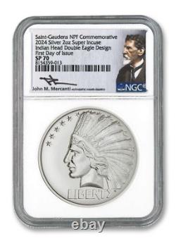 2024 NPF 2oz Silver Super Incuse Indian Head Double Eagle NGC SP70 FDOI Mercanti