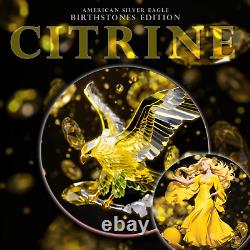 2024 Silver Eagle. 999 1oz Silver Coin Colorized November Citrine Gemstone