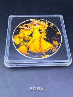 2024 Silver Eagle. 999 1oz Silver Coin Colorized November Citrine Gemstone