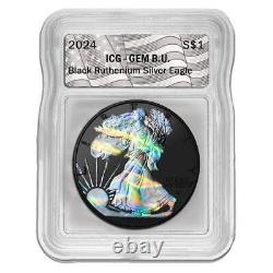 2024 U. S. Eagle Black Ruthenium Holo Edition 1 oz Silver Coin ICG GEM BU