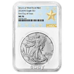 2024 (W) $1 American Silver Eagle 3pc Set NGC MS70 FDI West Point Star Label Red