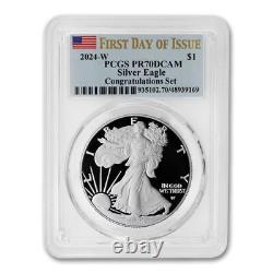 2024-W $1 Silver Eagle PCGS PR70DCAM FDOI Congratulations Set Flag Label coin
