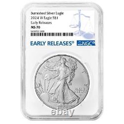 2024-W Burnished $1 American Silver Eagle NGC MS70 ER Blue Label
