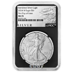 2024-W Burnished $1 American Silver Eagle NGC MS70 FDI ALS Label Retro Core