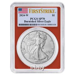 2024-W Burnished $1 American Silver Eagle PCGS SP70 FS Flag Label Red Frame