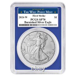 2024-W Burnished $1 American Silver Eagle PCGS SP70 FS West Point Label Blue