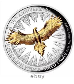 2024 Wedge tailed Eagle 10th Ann 1oz Silver Proof High Relief gilded, Perth Mint