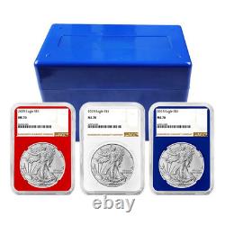 2025 $1 American Silver Eagle 3pc Set NGC MS70 Brown Label Red White Blue