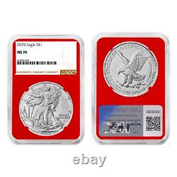 2025 $1 American Silver Eagle 3pc Set NGC MS70 Brown Label Red White Blue