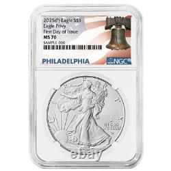 2025 (P) $1 American Silver Eagle First Eagle Privy NGC MS70 FDI Liberty Bell