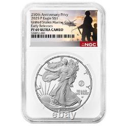 2025-P Proof $1 American Silver Eagle Marine Corps Privy NGC PF69UC ER Military