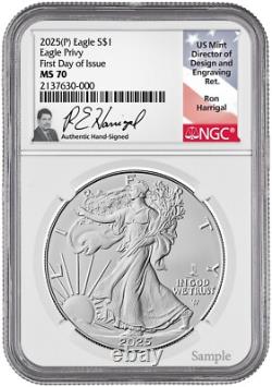 2025 (P) Silver Eagle First Eagle Privy FDI NGC MS70 Ron Harrigal